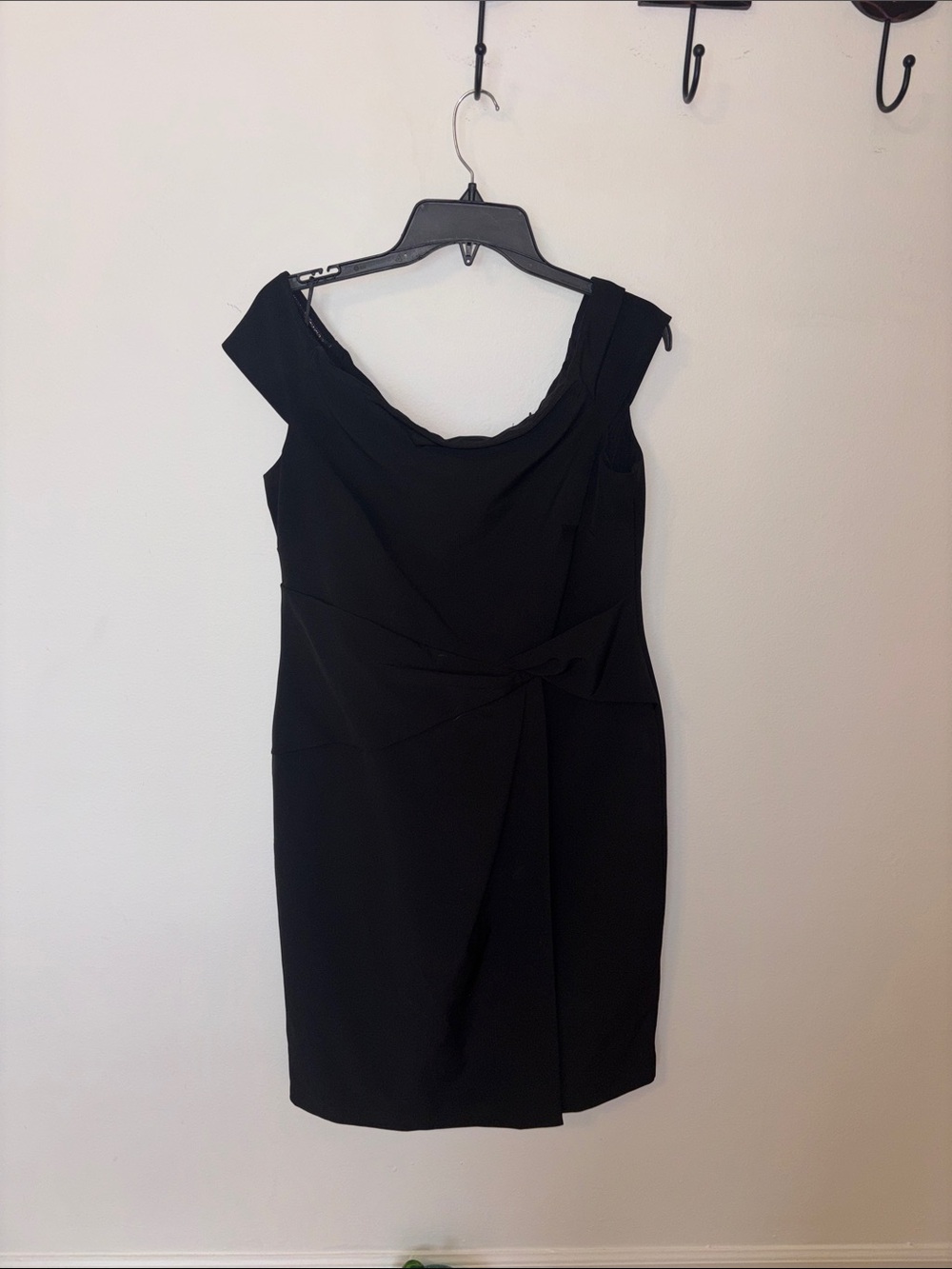 Ralph Lauren Black One-Shoulder Sheath Dress with Draped Neckline